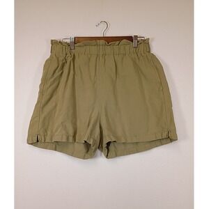 Boho H&M L.O.G.G. Womens 10 Olive Green Linen Blend Paperbag Waist Shorts